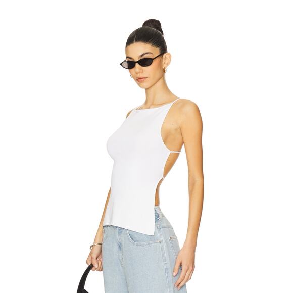 WEWOREWHAT High Neck Backless Tank Top Size XS in Gray Knit Ribbed - Picture 2 of 11